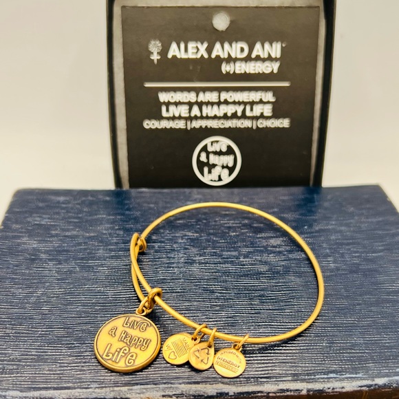 ALEX & ANI antique bronze bracelet new in box Live A Happy Life - Picture 2 of 4